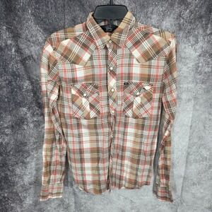 Salt Valley Western Shirt Mens XS Pearl Snap Brown Cowboy Plaid Lightweight